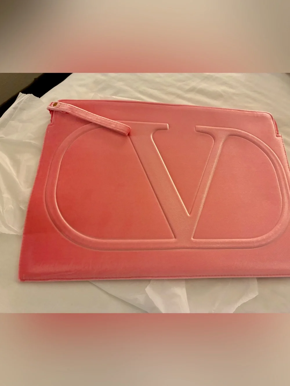 Ideal Gift!VALENTINO Pink Embossed V Logo Soft Velvet Laptop sleeve ;Coral pink